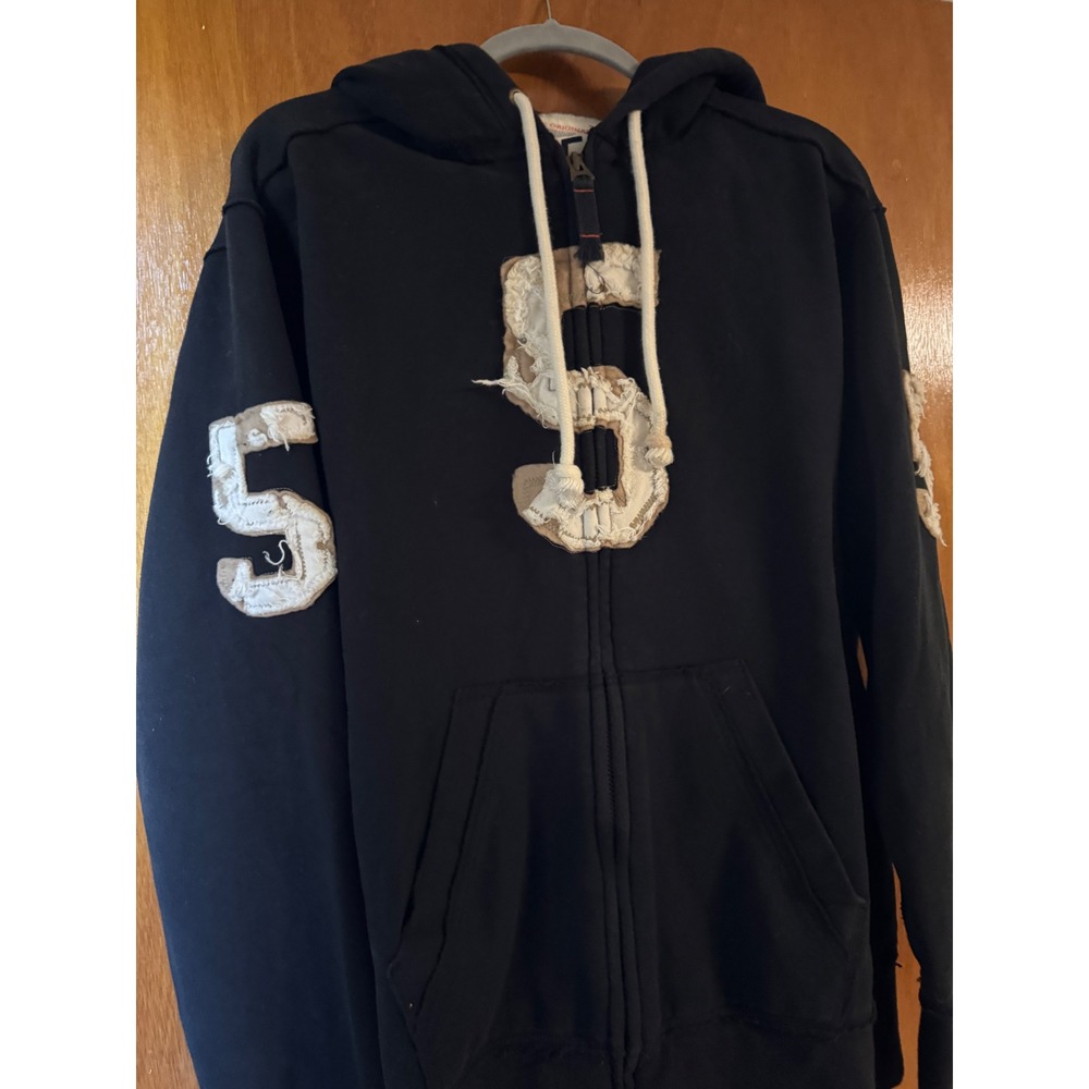 Vintage Y2K Triple 5 Soul NYC Raw Edge Applique Zip Up Hoodie Men Large Black - Picture 3 of 7